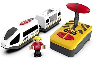 HANQIANN Electric Remote Control Train Toy for Wooden Train Tracks,Battery Operated Locomotive Train Magnetic Bullet Train Vehicles for Boy Kids Toddlers (White Train)