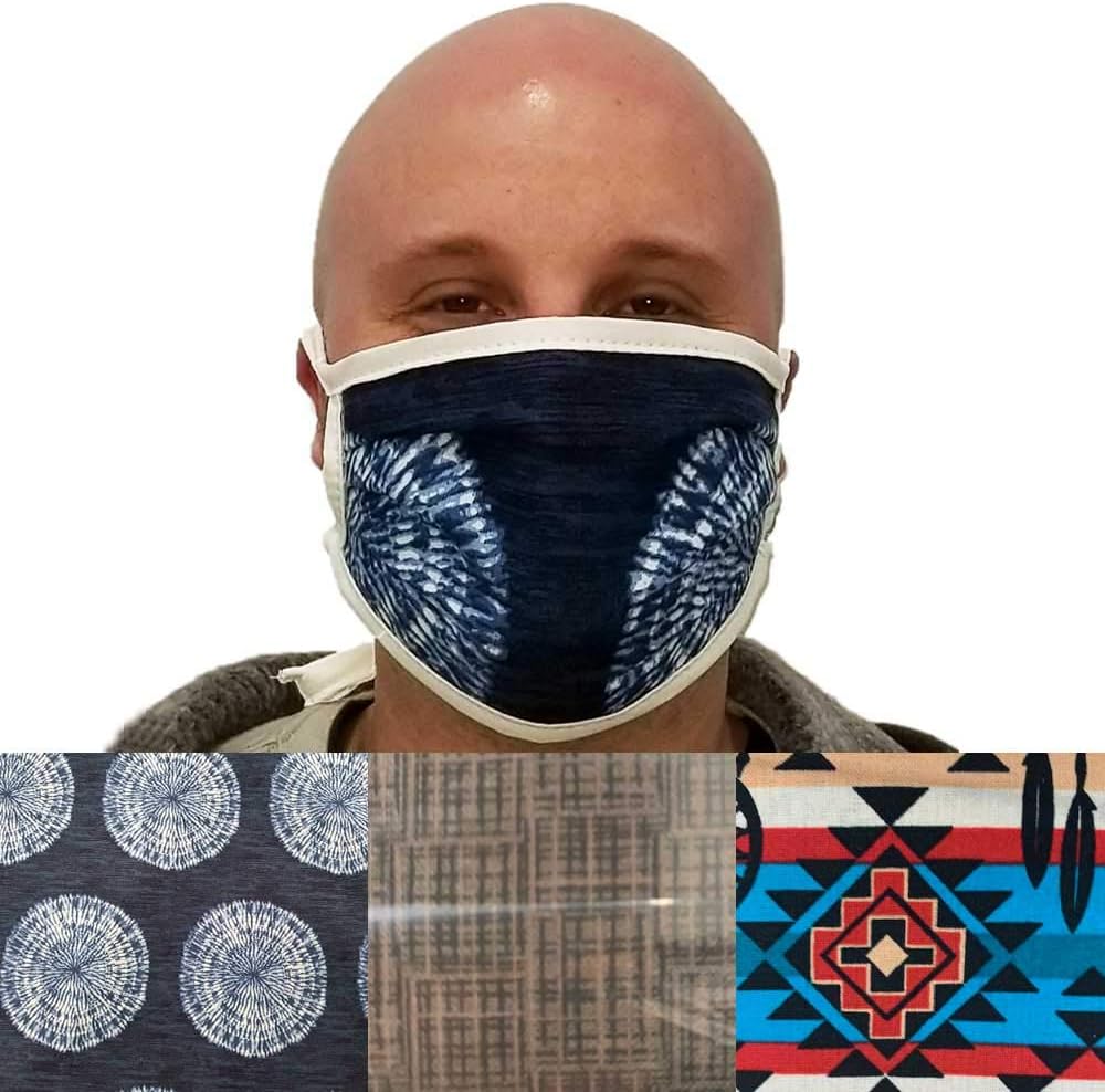 Vispronet Reusable Facemask For Men – Double-Layered 100% Cotton – String Ties for Added Comfort and Adjustability – Breathable – Random Pattern – Sanitize Before Use