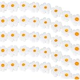 Daisy Glass Beads 60 Pcs Handmade White Daisy Flower Beads Flat Small Flower Loose Spacer Bead for DIY Bracelets Necklace Earrings (6mm)