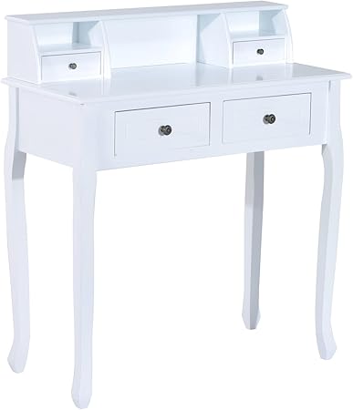Homcom Dressing Table Vanity Make Up 4 Drawers Dividers Console Desk Bedroom Furniture Nightstand Cosmetic Storage White Amazon Co Uk Kitchen Home