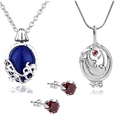 YouU 3 pcs Vampire Jewelry Set Elena Gilbert Opening Vervain Locket Pendant Necklace Daywalking Katherine Charm Necklace-Royal Blue Diamond Stud Earrings Red with Transparent Box
