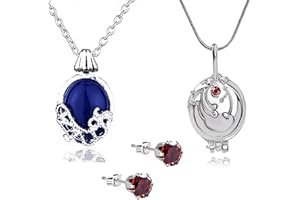YouU UoYu 3 pcs Vampire Jewelry Set Elena Gilbert Opening Vervain Locket Pendant Necklace Daywalking Katherine Pendant Charm Necklace-Royal Blue Diamond Stud Earrings Red with Transparent Box