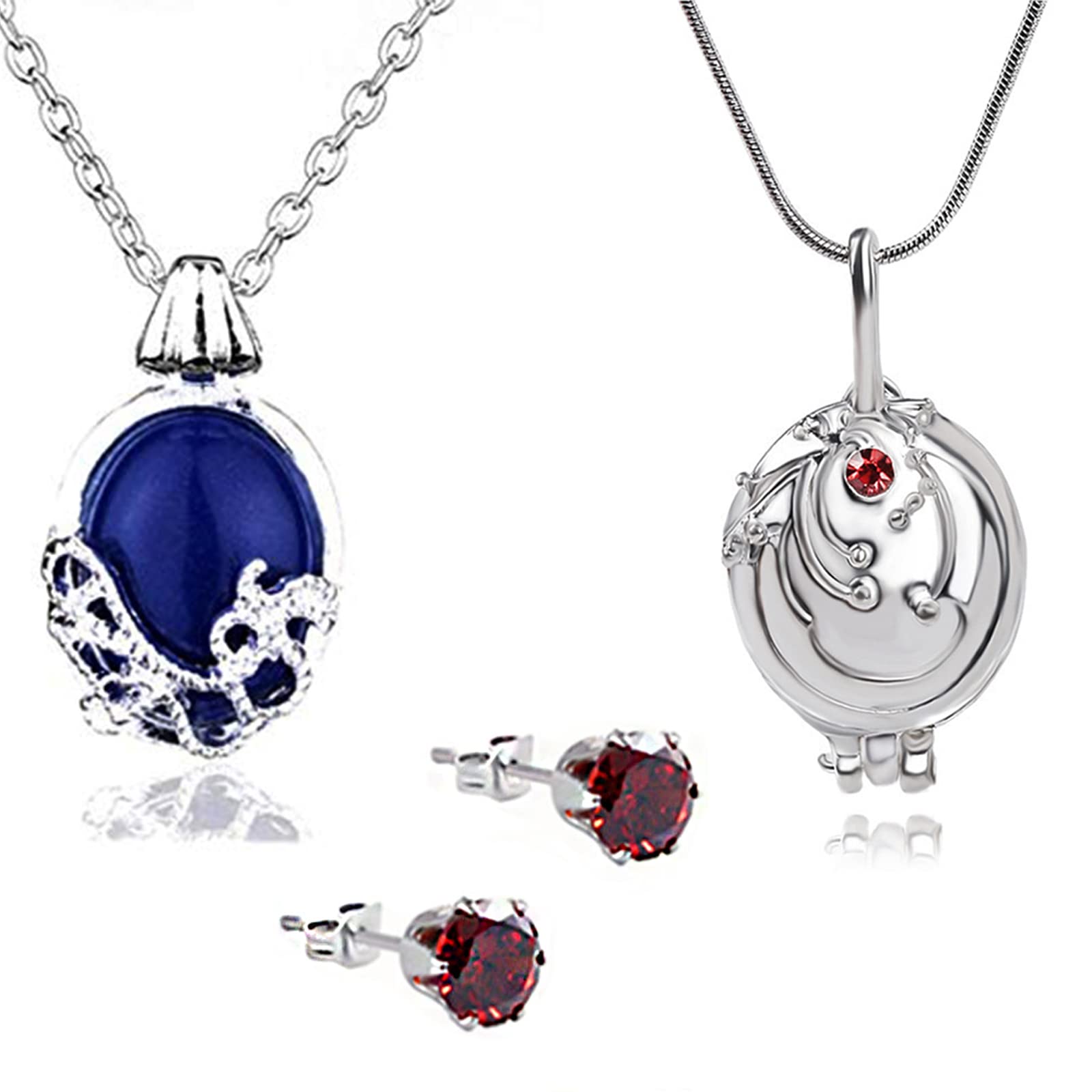 YouU Vampire Diar.s Daywalking Katherine Pendant Charm Necklaces Elena Gilbert Opening Vervain Locket Pendant Necklace Royal Blue Diamond Stud Earrings Red with Transparent Box 3 pcs