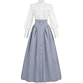 LTAKK Victorian Dress for Women Edwardian Renaissance Costume Medieval Vintage 1800s Blouse Dresses 2 Piece