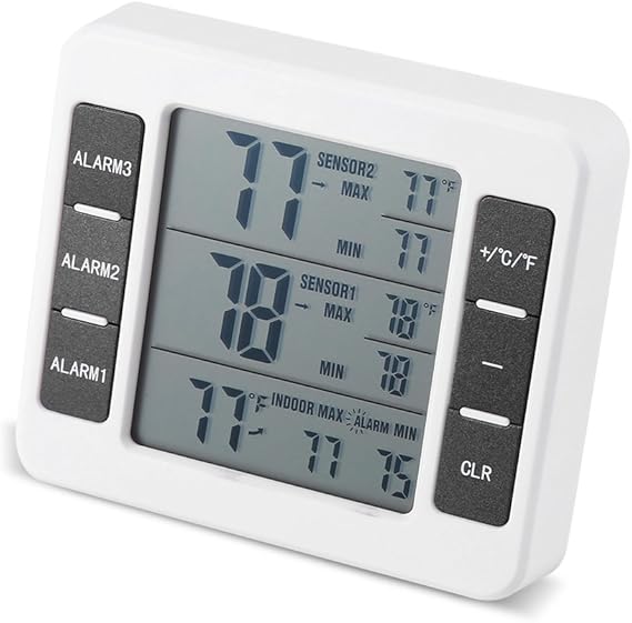 Fdit Refrigerator Wireless Digital Audible Alarm Thermometer With 2Pcs