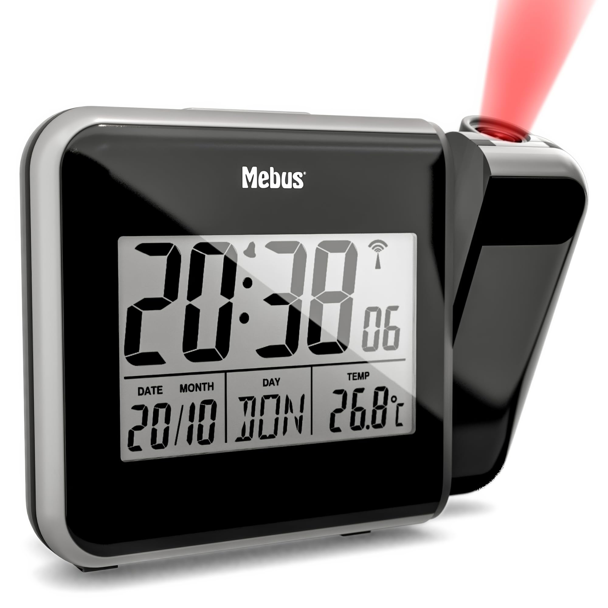 Mebus 42425 Radio Alarm Clock with Projection and Thermometer Plastic Normal Black