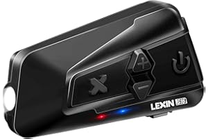 LEXIN G16 Motorcycle Bluetooth Headset with Headlamp/SOS Mode,16 Riders 2000m Helmet Bluetooth Communication System, Music Sharing/Universal Pairing, Fits for Snowmobile/ATV, 1 Pack