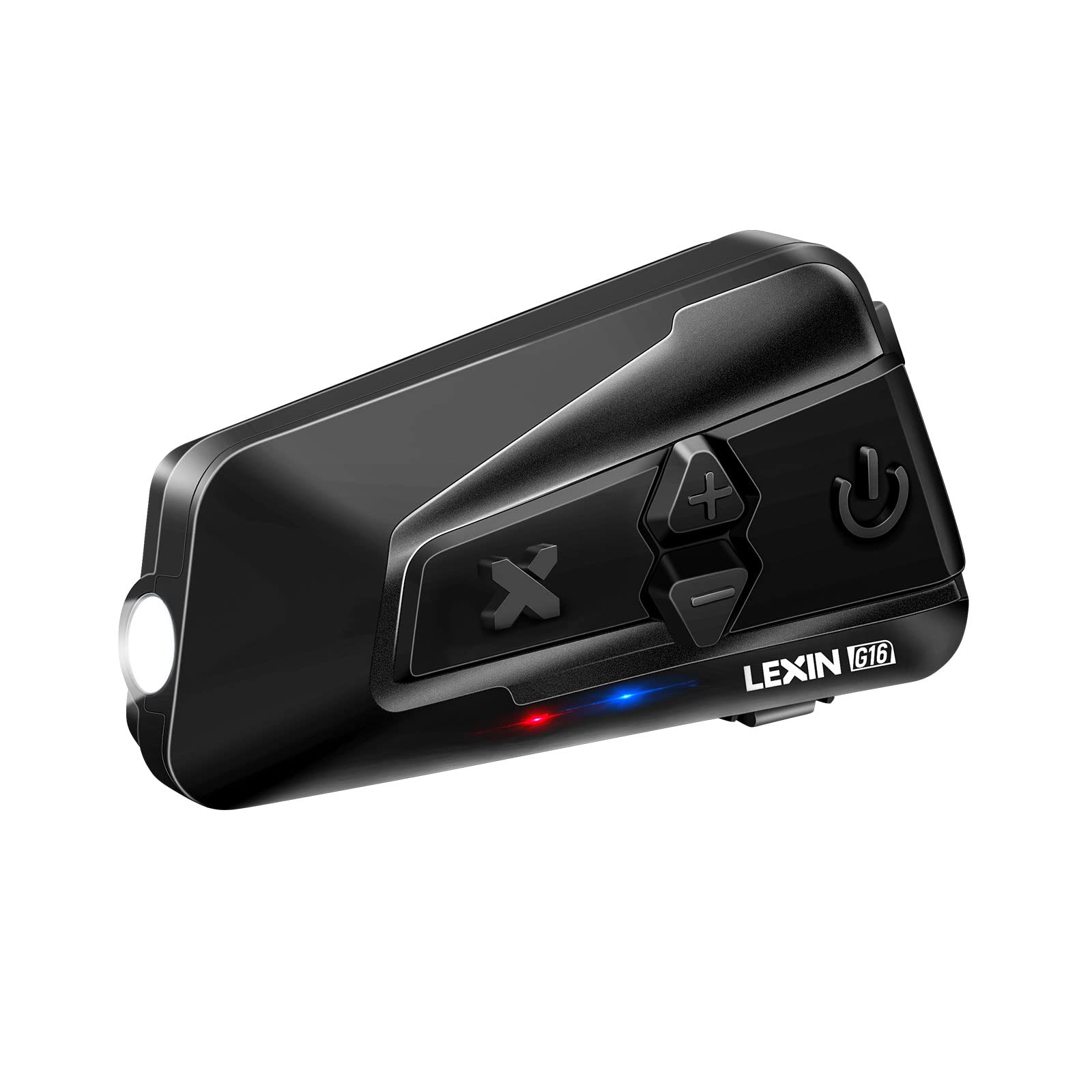 LEXIN G16 Motorbike Bluetooth Headset with Headlamp/SOS Mode, Up to 16 Riders Group Talk Helmet Communication System, Motorcycle Intercom with Music Sharing/FM Radio/Universal Pairing