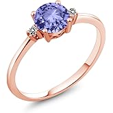 Gem Stone King 10K Rose Gold Blue Tanzanite and White Diamond Solitaire Engagement Ring For Women (0.93 Cttw, Round 6MM, Gemstone December Birthstone)