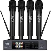 Hiberr Wireless Microphone System, 4 Channels 4x50 Adjustable UHF Handheld Wireless Microphone Metal Shell for Church, Party, Singing, Speech YU-E40 Cordless Microphone