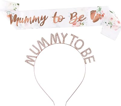 JEOPKO Mummy to Be Sash Rhinestone Tiara Baby Shower Gifts Mum Party Decorations