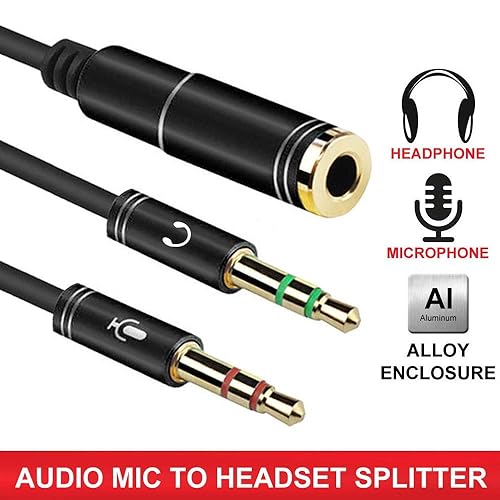 T Tersely Headphone Splitter Mic Cable for Computer, Headset