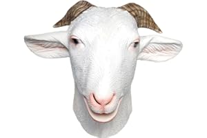 Realistic Goat Mask with Antlers, 12in Latex Full Face Animal Costume for Halloween Christmas