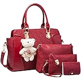 FiveloveTwo Women 4PCS Tote Satchel Shoulder Bag PU Top Handle Bag Clutch Card Holder | 4PCS, PU, Card Holder