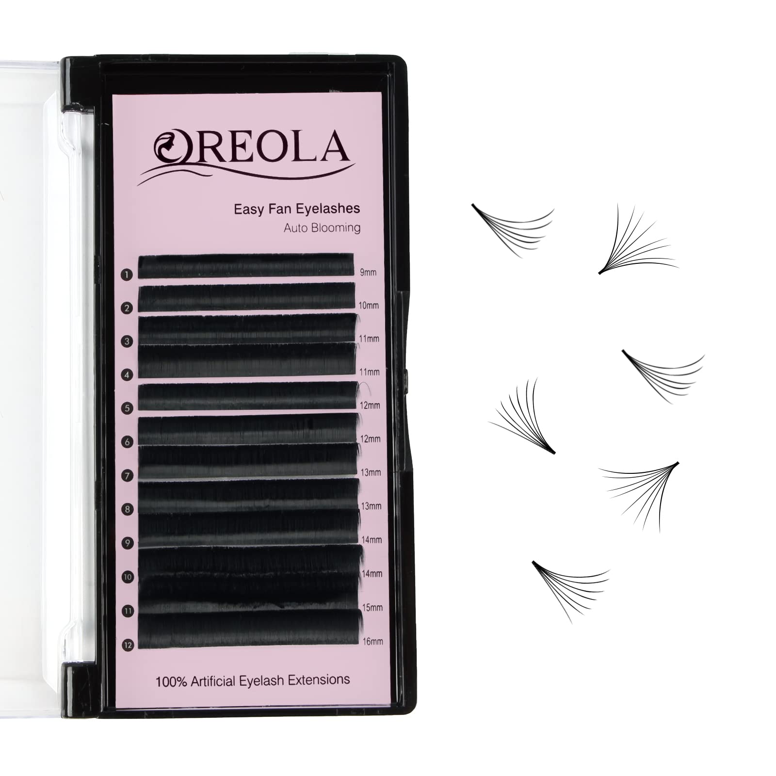 Oreola Easy Fan Lashes D Curl 9-16MM 1 Second Fast Fan Volume Lashes Auto Blooming Silk Eyelash Extensions Cluster Volume Eyelash Extensions Practice Lashes — image 1