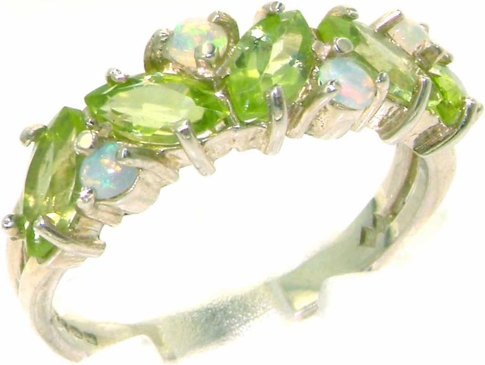 LetsBuySilverUnusual Solid Sterling Silver Ring, Natural Peridot & Opal Marquise Eternity Band Ring