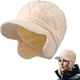 Jenaai Winter Beanie with Brim and Earflap for Woman Outdoor Warm Thermal Knitted Hat for Women Men Cold Weather