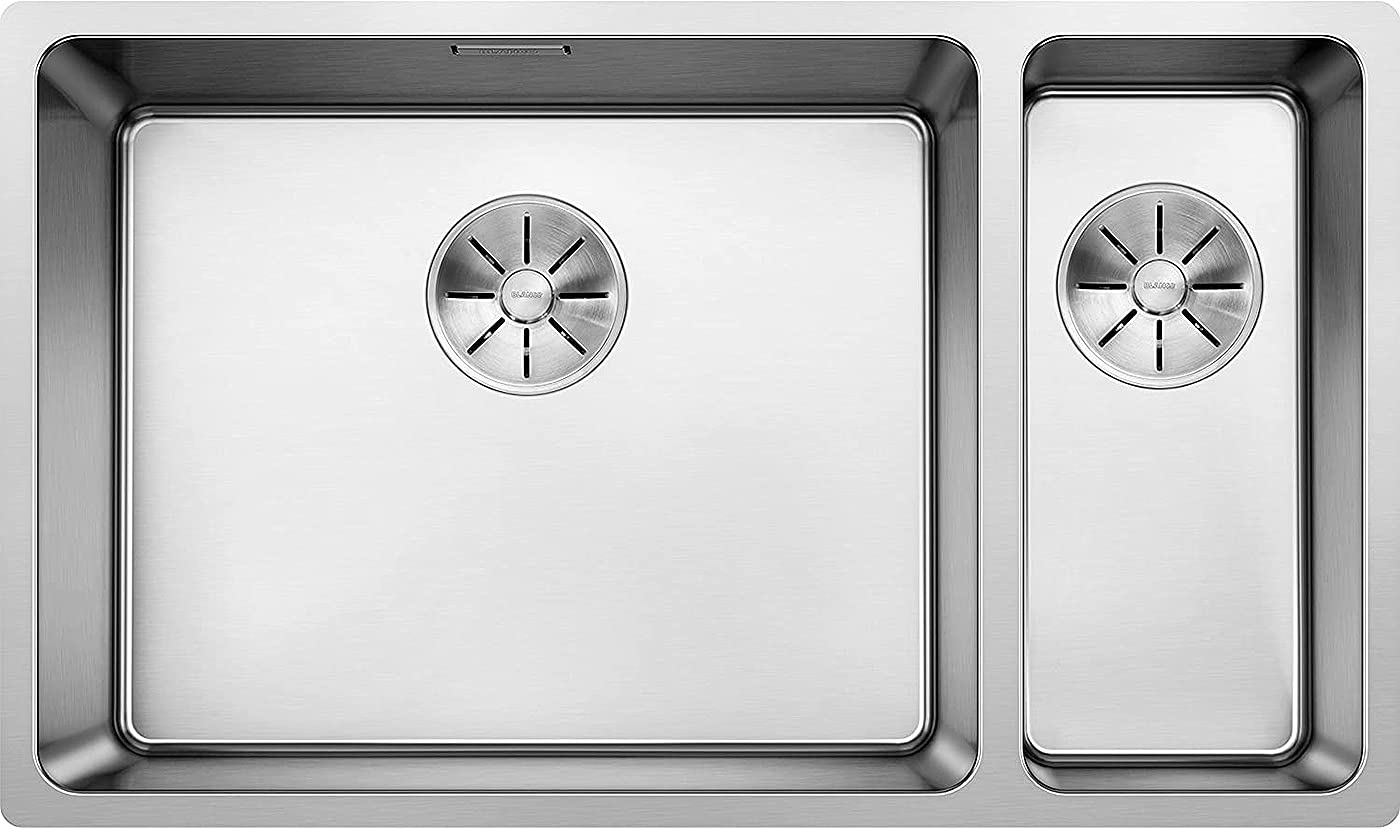 BLANCO ANDANO 500/180-U Undermount Sink Double Basin Left Main Basin with InFino Drain System Stainless Steel Silky Gloss 522991