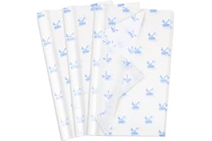 ETHANBERG 60 Sheets Gift Wrapping Tissue Paper Bulk, Blue Bow Printed Tissue Paper for Gift Bags, Decorative Art Papers for DIY Crafts Wedding Birthday Baby Showers Holiday Party Decor, 20x14 Inches