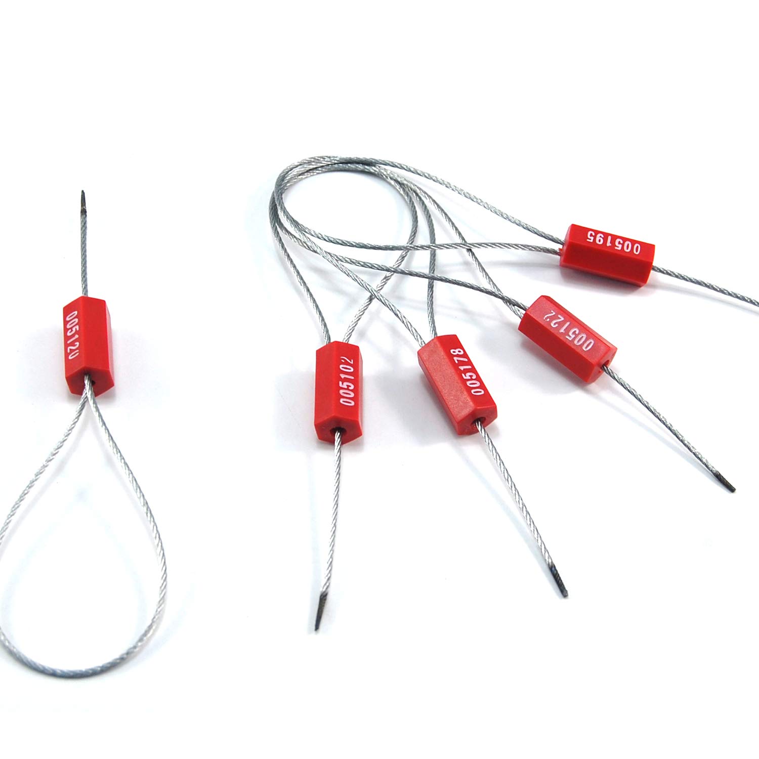 Steel Wire Pull Tite Shipping Tag Tamper Proof Self Locking Cable Seals Secure Ties for Container Tanker Truck (500pcs,Red)