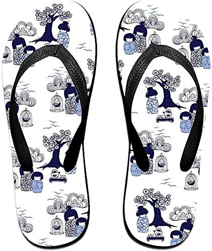 Starwshton Unisex Japanese KOKESHI DOLL ART Summer Beach Herringbone Shoes Sandals Slipper Indoor &amp; Outdoor Flip-flops