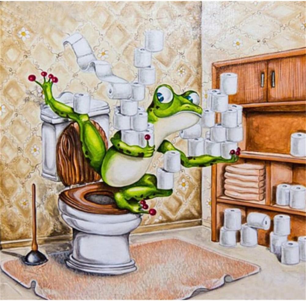 Kissme8 DIY 5D Diamond Painting Kits Full Drill for Adults, Frog Toilet 30X30cm/12X12inch Diamond Art Embroidery Paintings Pictures Arts Craft for Home Wall Decor