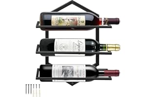 YALINKA Wall Mounted Wine Stemware Rack, Metal Hanging Wine Glass Display Holde Holds 3 Bottles, Elegant Storage for Kitchen Dining Room Bar Wine Cellar