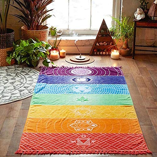  Beach Mat Clearance , Hot Rainbow Beach Mat Mandala Blanket Wall Hanging Tapestry Stripe Towel Yoga by Little Story - Thumbnail 5