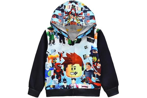 DYWPYCLQ Kids Boys Hoodies Fashion Sweatshirts Clothing YouTube Pullover Game Cartoon Jacket top Zipper Coat 5-13years