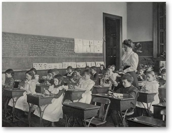 Old Schooled Classroom School Print Cartel en Blanco y Negro Profesor