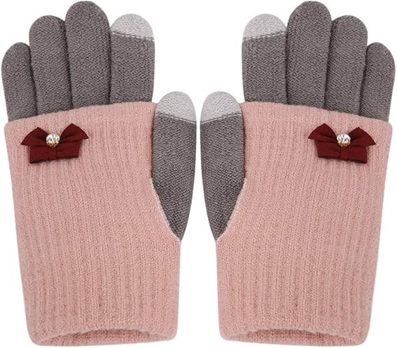 Amazon 秋冬 手袋 ニット レディース タッチパネル対応 スマホ手袋 厚手 防風 防寒 バイク 自転車 アウトドア スポーツ 小さな蝶結び おしゃれ かわいい 5本指 グローブ 女性用 通勤 通学 サイクル 自転車 グローブ 通販