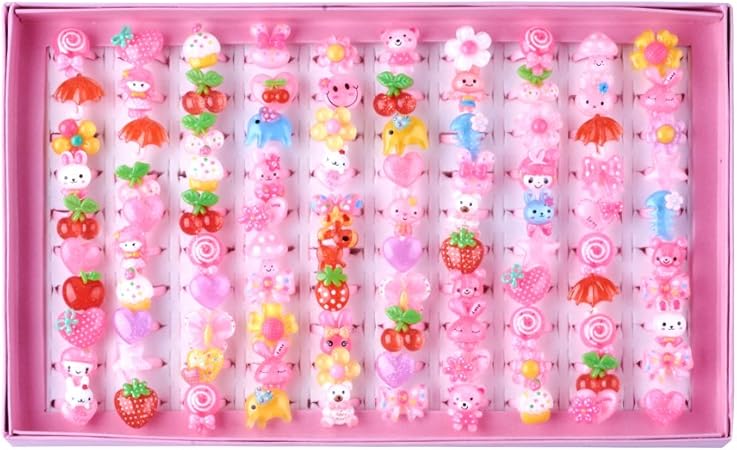 Amazon Beadthoven 100枚入り 14mm 可愛い混合様式のアクリル指輪 指輪セット 子供の指輪 女の子のためのキュートな子供の日の宝石プラスチックキッズリング 混合様式の樹脂カボション付き キュートなスタイル 子供の日 子供会プレゼント お祭り 夏祭り ファッション