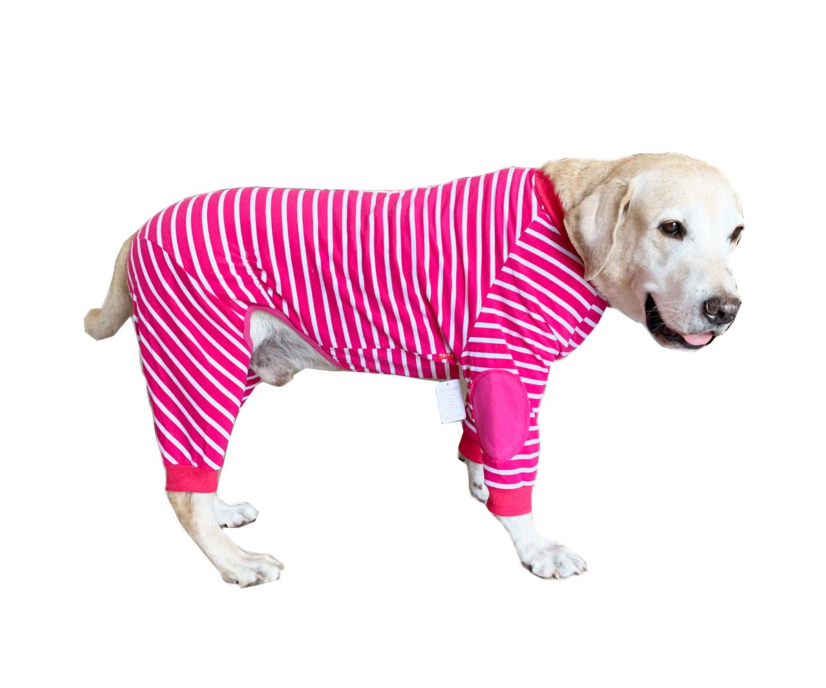 BT Bear Large Dog Clothes, Protect Joints Anti-hair Four-legged Classic Striped Zipper Pet Pajamas Dog Jumpsuit For Medium Dogs Large Dogs Labrador Golden Retriever Samoyed (Hot Pink)