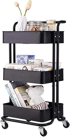 Bomkee 3 Tier Service Trolley Metal Rolling Utility Cart Storage Bathroom Cart Office Mobile Shelves With Wheels Kitchen Basket Rack Office Organizer Cart For Indoor Outdoor Abs Black Amazon Co Uk Kitchen Home