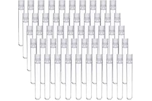 BTSD-home 12x100mm(8ml) Clear Plastic Test Tubes with Caps for Scientific Experiments, Halloween, Christmas, Scientific Themed Kids Birthday Party Supplies, Decorate The House, Candy Storage(50 Pack)