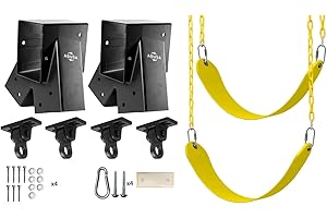 ABUSA Heavy Duty Children Swing Set Hardware Replacement Kit Including 2 Swing Brackets 4 Swing Hangers 2 Yellow Swing Seats for Outdoor Playground Equipment Parts Hardware Included (Y007)