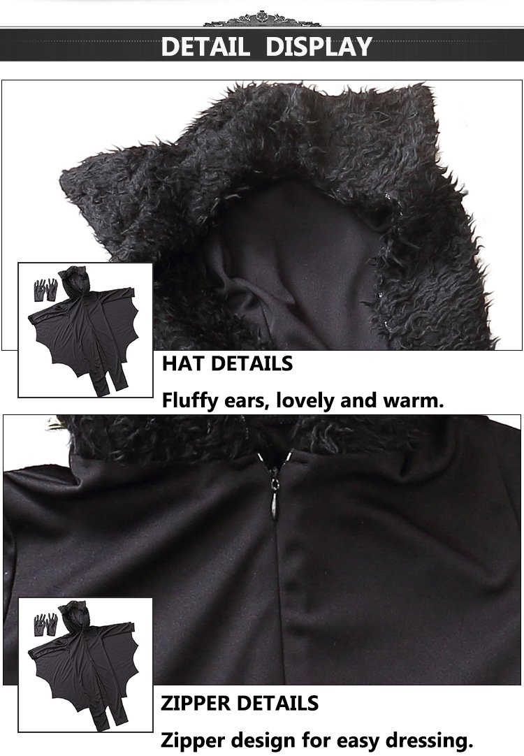 COOLJOY Kids Unisex Vampire Bat Costume, Jumpsuit Halloween Cosplay Costume Set