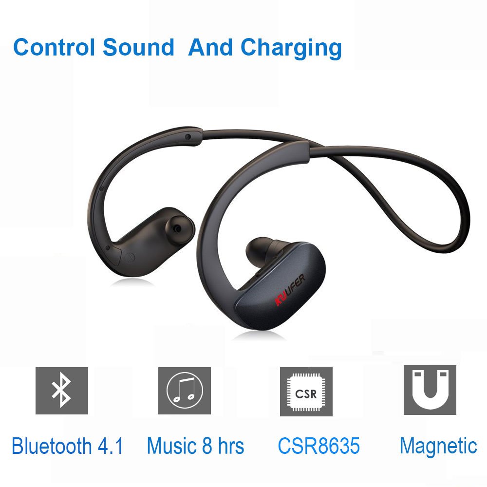 KUUFER Bluetooth Headphones, Wireless Earphones for Running with Mic