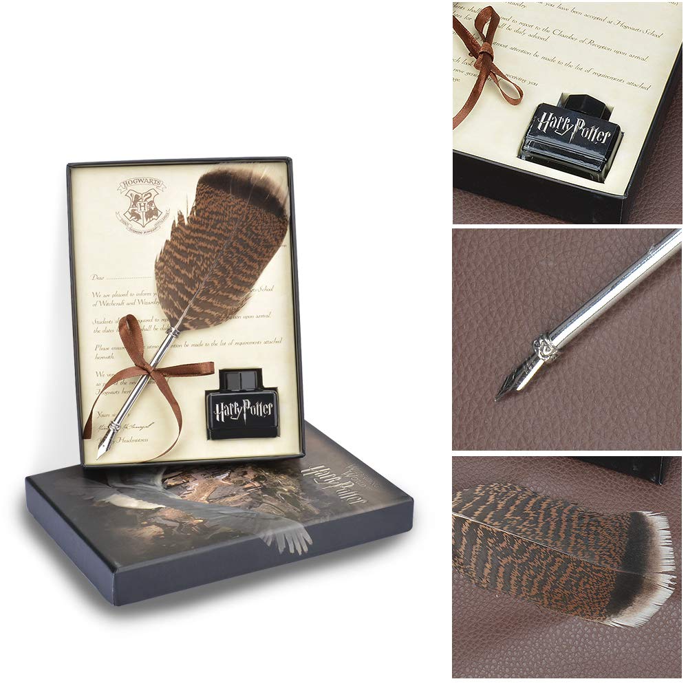 FunSponsor Antique Feather Dip Pen Set, Harry Potter Writing Quill Ink Dip Pen Set Great for Thanksgiving Day Christmas Gifts (Black)