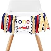 Racing Number One High Chair Banner, Fast One Birthday Decorations for Boys, High Chair Banner First Lap Around The Track Race Car Birthday Party Decorations for Boy With Black and White Checkered