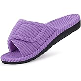 Litfun Orthopedic Slippers for Women Arch Support Indoor House Slippers Adjustable Open Toe Corduroy Bedroom Shoes with Memory Foam for Plantar Fasciitis