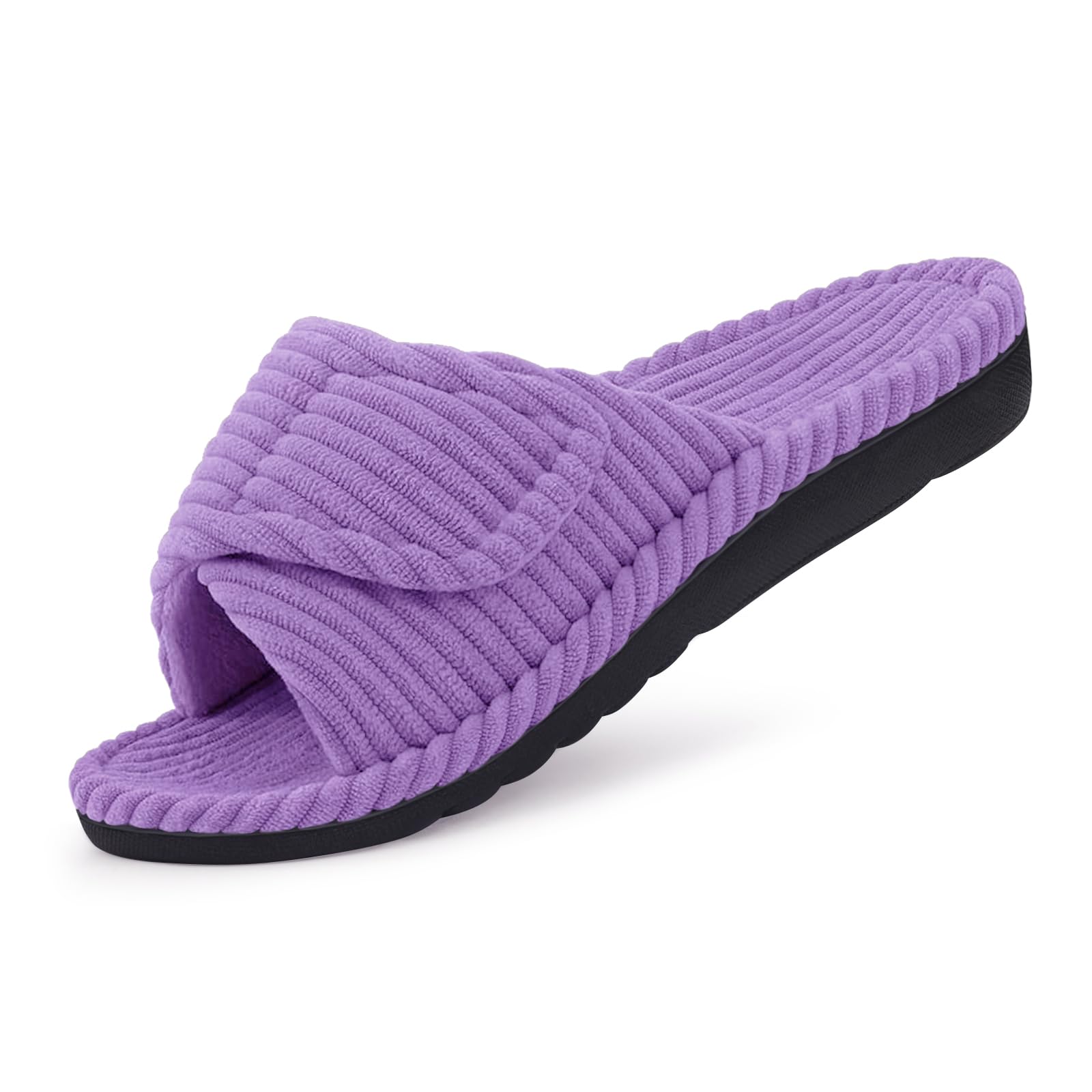 Photo 1 of Litfun Orthopedic House Slippers for Women Adjustable Arch Support Indoor Slippers Open Toe Corduroy Bedroom Shoes, Lavender purple 39