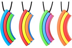 Chewy Necklace Sensory, Seeway Rainbow Bridge Chew Necklaces for Sensory Kids, Sore Gums Pain Relief, Silicone Chewy Teether Oral Motor for Autism, Teething, Anxiety, Biting Needs