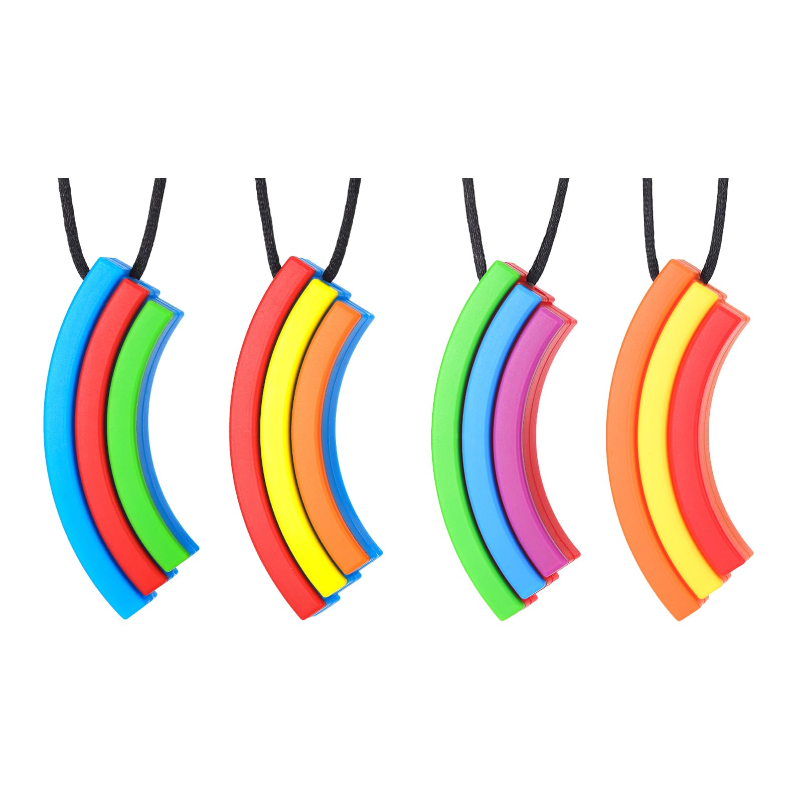 Chew Necklace, Seeway Rainbow Bridge Chew Toys for Autistic Children, Sore Gums Pain Relief, Silicone Chewy Oral Motor for Autism, Chweing, Anxiety, Biting Needs【4 Pack】