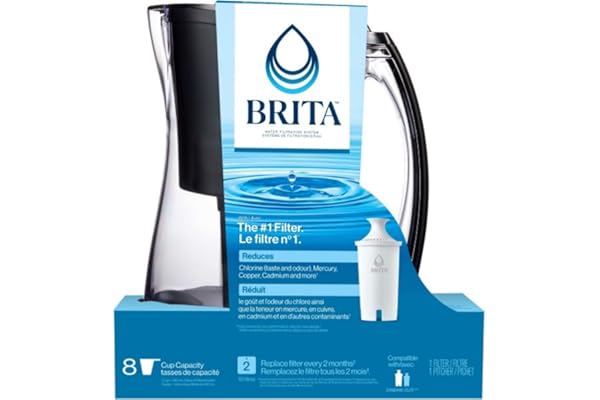 Brita 8 Cup Filter Pitcher, Reduces Chlorine taste and odour from Tap Water, Filters 151 Litres, Marina, Black