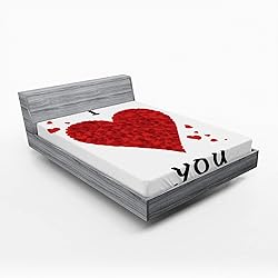 Ambesonne I Love You Fitted Sheet, Love Bouquet