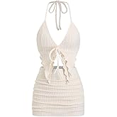 GORGLITTER Women's 2 Piece Vacation Outfits Skirt Sets Halter Neck Crop Tops and Mini Skirts Matching Set Going Out Outfits