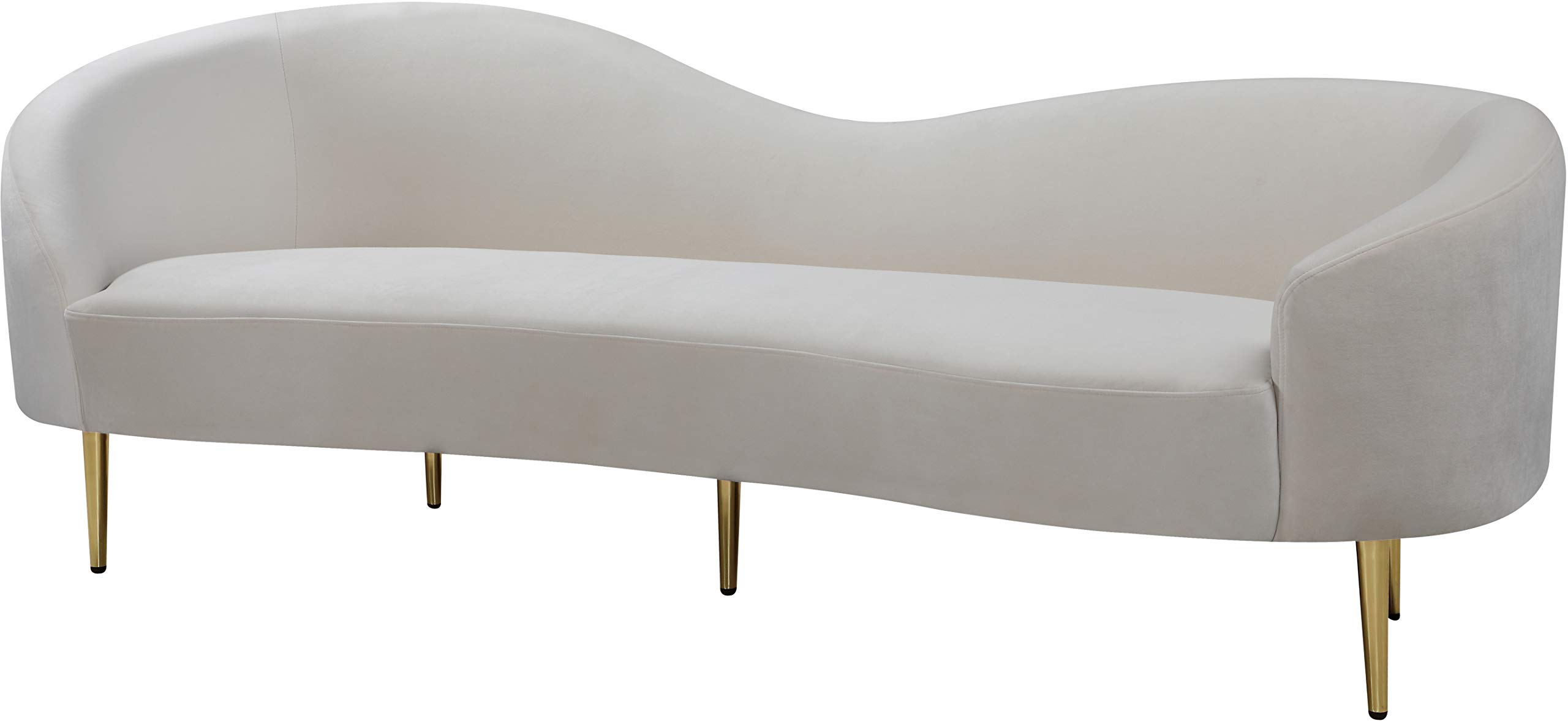 Photo 1 of ***MINOR STAINS*** Meridian Furniture Ritz Collection Modern | Contemporary Velvet Upholstered Sofa With Sturdy Metal Legs in Rich Gold Finish, Cream, 85.5" W x 31.75" D x 30.5" H