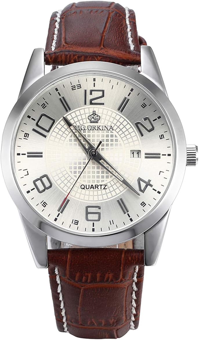 WEAVERBIRD Mens Leather Watch, Analog Quartz Brown Dress Watch Simple dial Business Classic Easy Reader Wrist Watches for Men