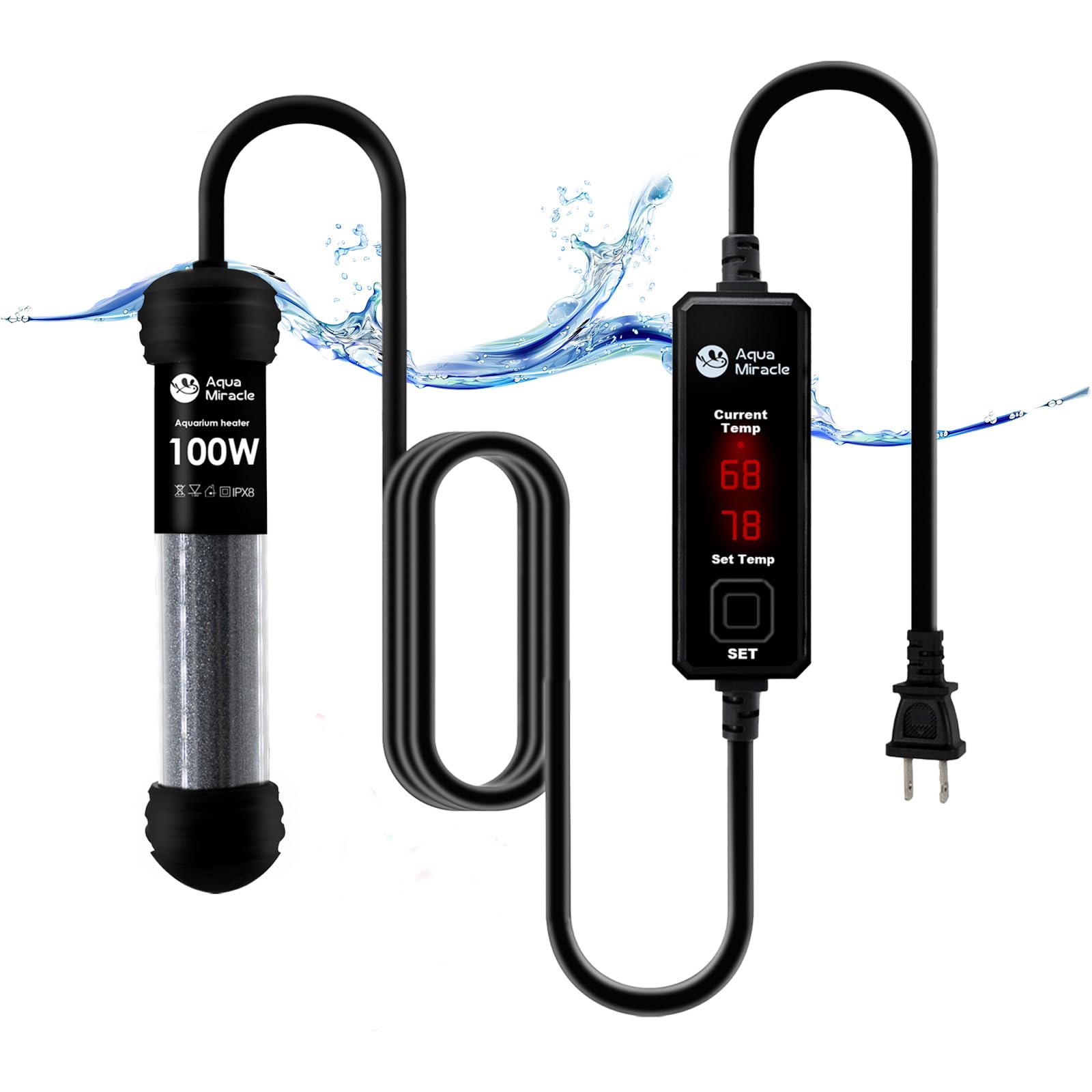 Photo 1 of AquaMiracle Upgraded 100W Small Aquarium Heater Fish Tank Heater Turtle Heater Super Mini Aquarium Heater, Dry-Run/Overheating Protection and Memory Function, Dual LED Display, for 10-20 Gal Tanks